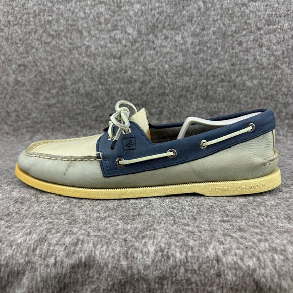 ✅Mens 12M Sperry Top-Sider Boat Shoes Navy & Beige Leather Casual Deck Loafers - Picture 9 of 11